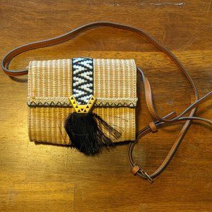 Nolita Small Crossbody - Black & White Raffia